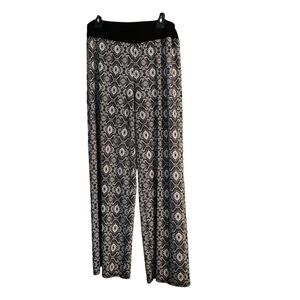 Ashley Blue Wide Leg Pants L/XL Stretchy Boho Coastal Grandma Elastic Waist